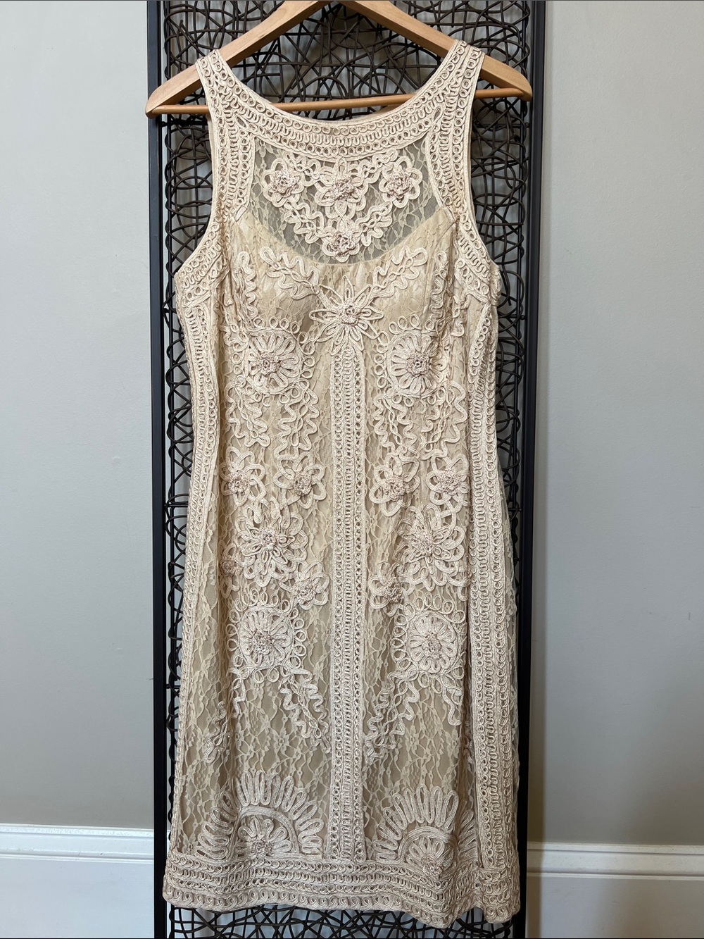 Sue Wong Nocturne ivory soutache lace sheath dress floral embroider Y2K 12